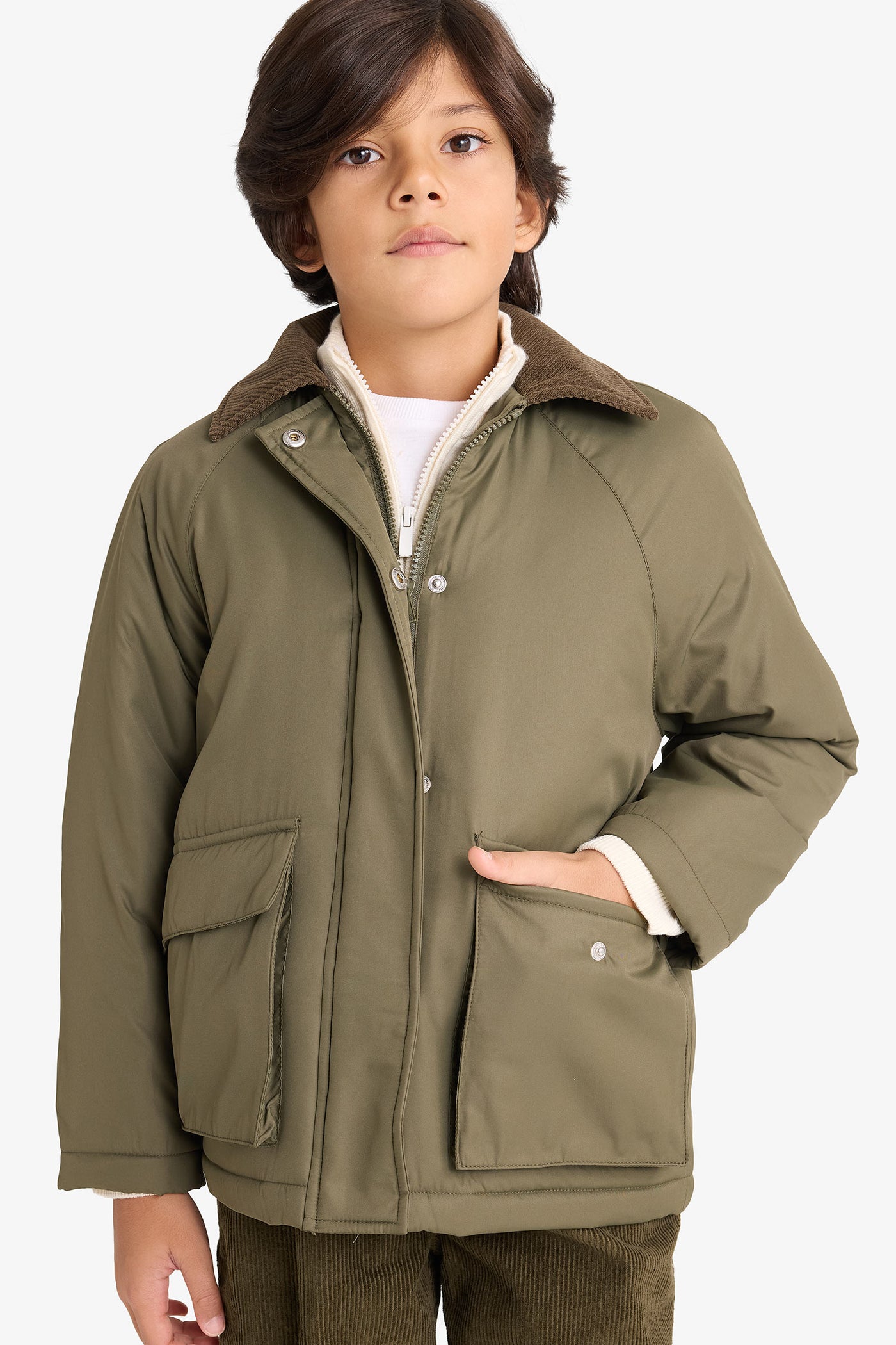 Green Boy Boy Waterproof Zippered Puffer Jacket Casual